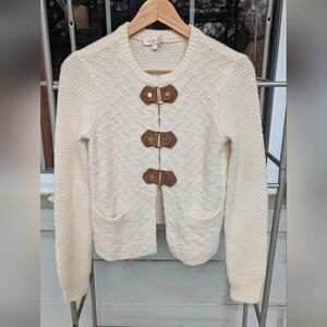 Tory Burch Wool And Alpaca Cardigan Gold And Leather Buckles Size XS Like New